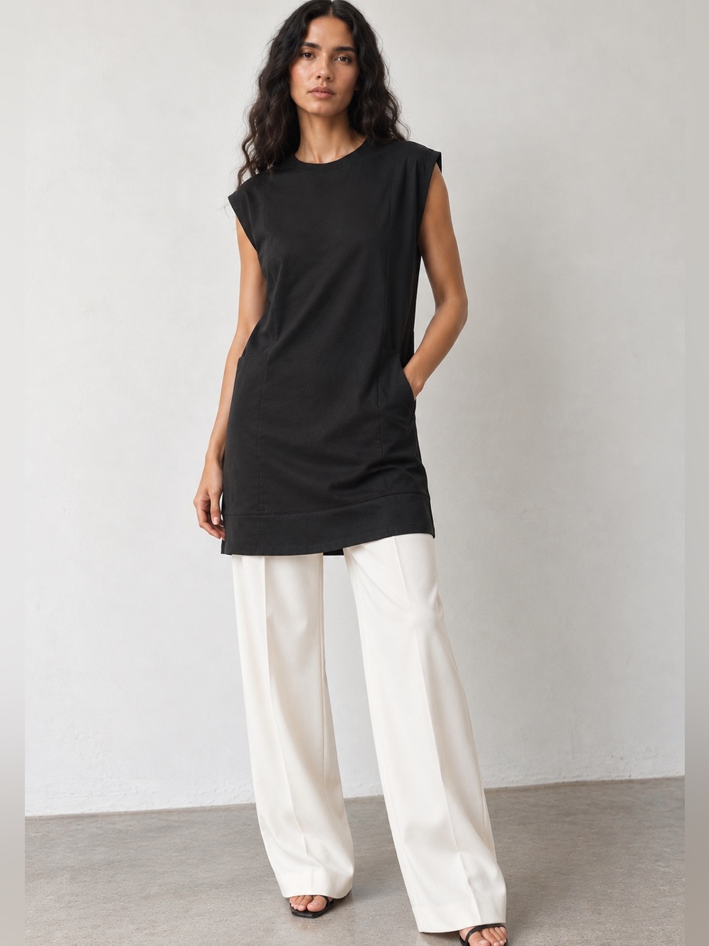 90s Minimalist Architectural Double Layer T Shirt Mini Dress/long shirt